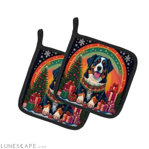 Bernese Mountain Dog Christmas Pair of Pot Holders