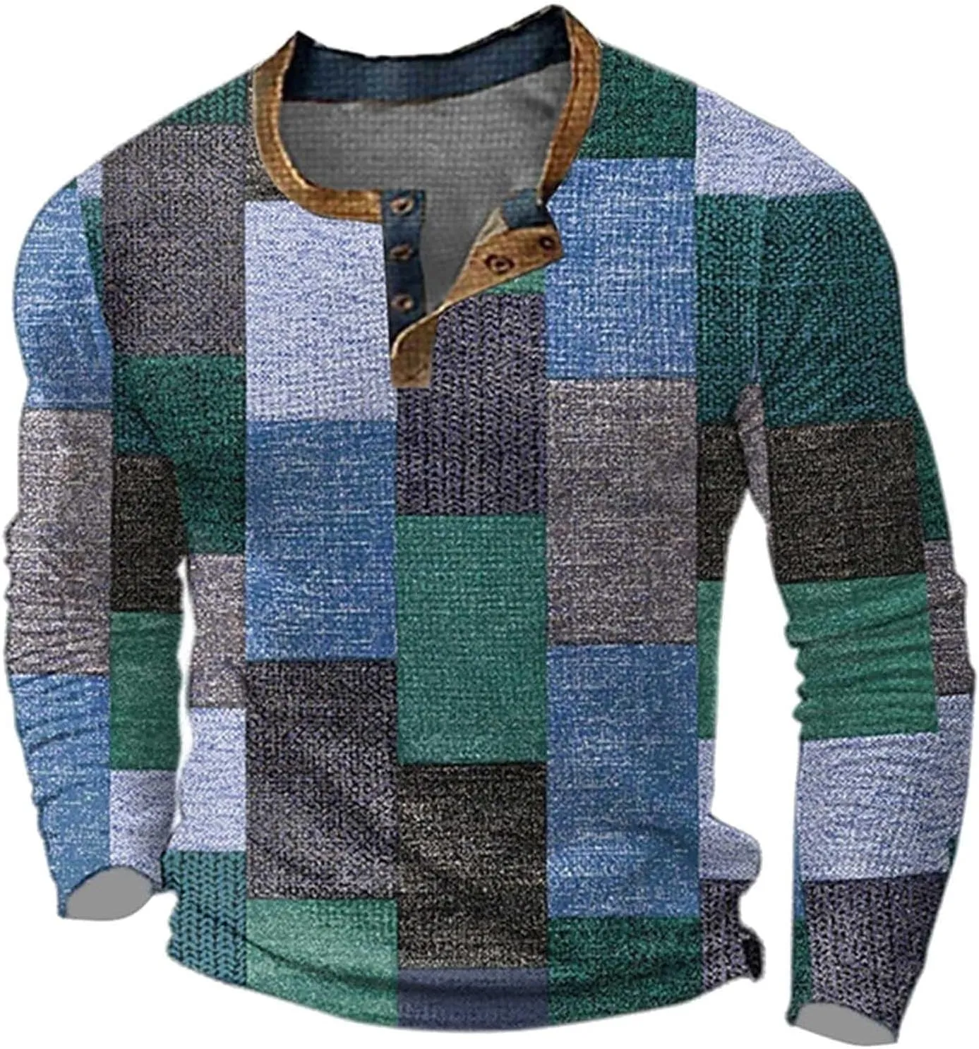 Big and Tall Casual Henley Shirts for Men Long Sleeve Vintage Tee Shirts Contrast Button Down Washed Country Shirt