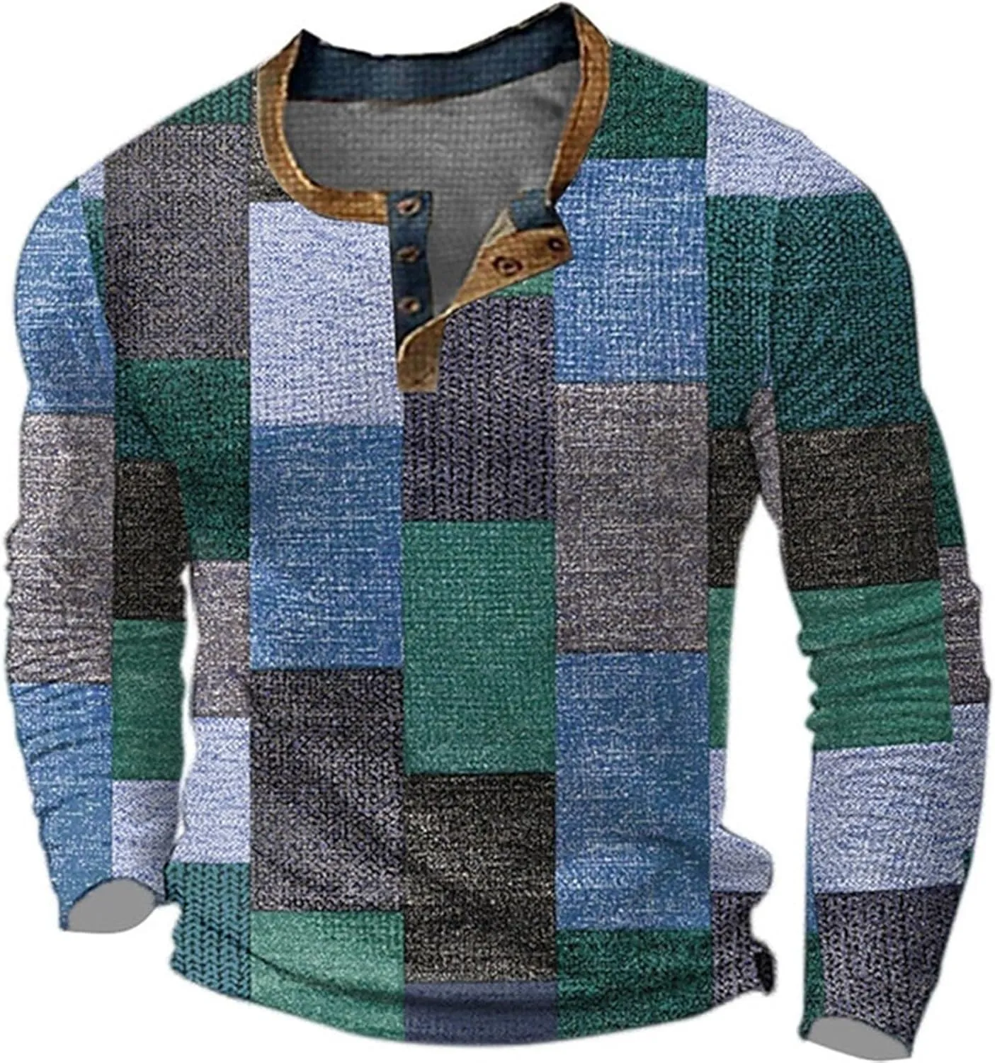 Big and Tall Casual Henley Shirts for Men Long Sleeve Vintage Tee Shirts Contrast Button Down Washed Country Shirt