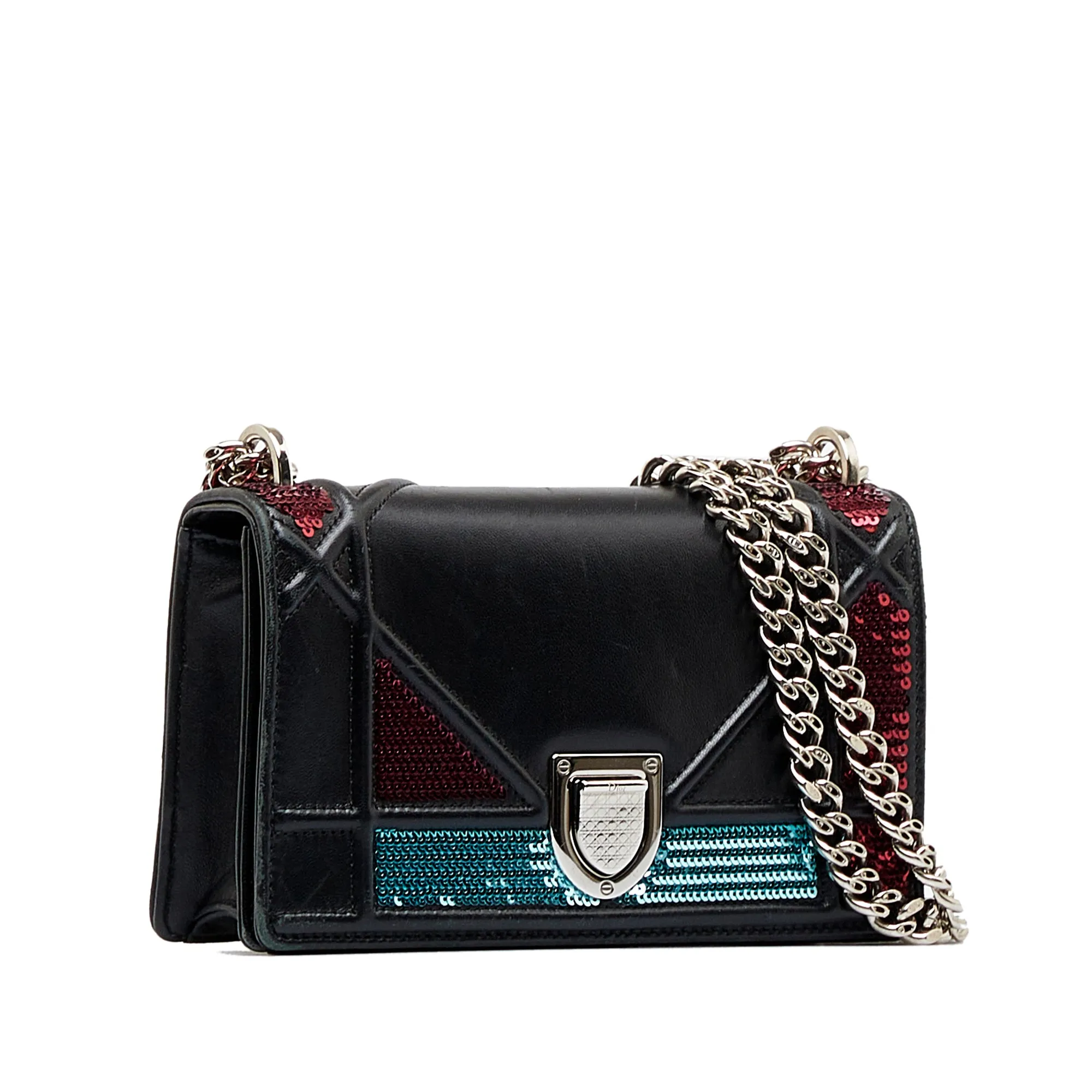 Black Dior Mini Diorama Sequin Flap Crossbody Bag