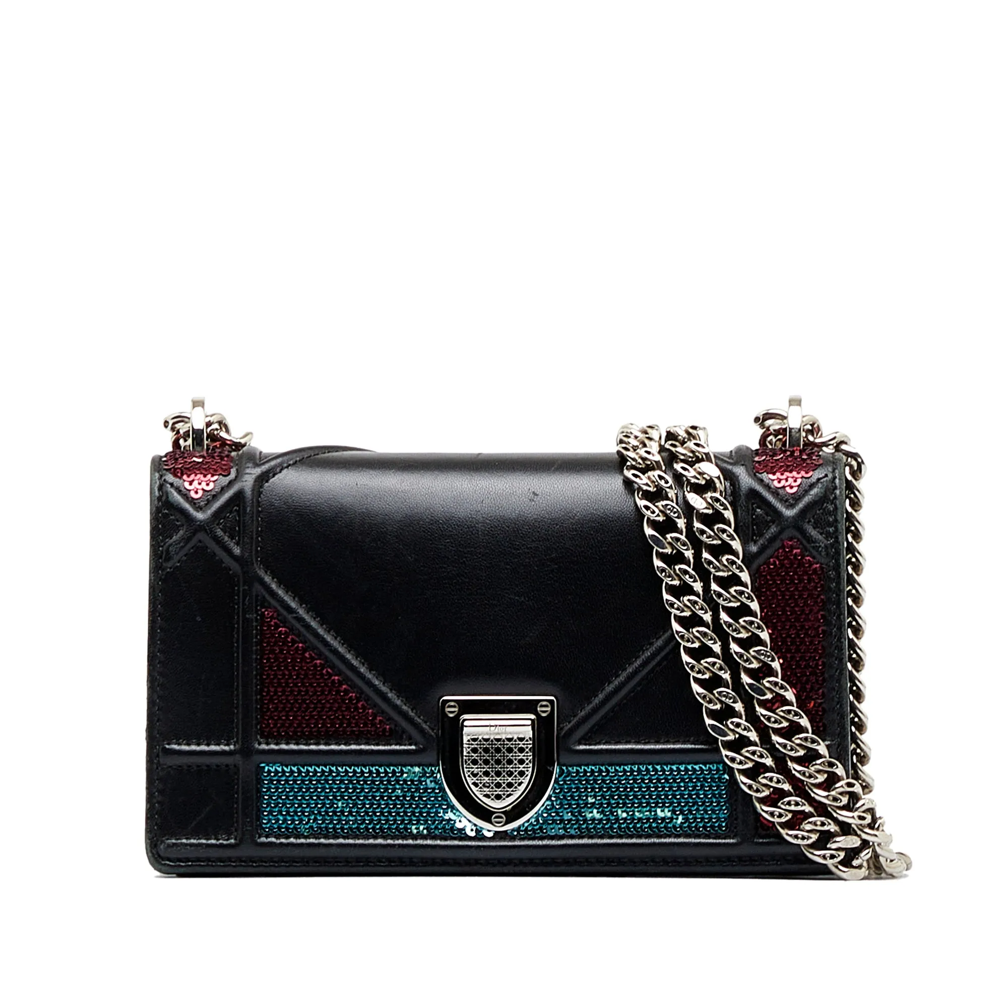 Black Dior Mini Diorama Sequin Flap Crossbody Bag