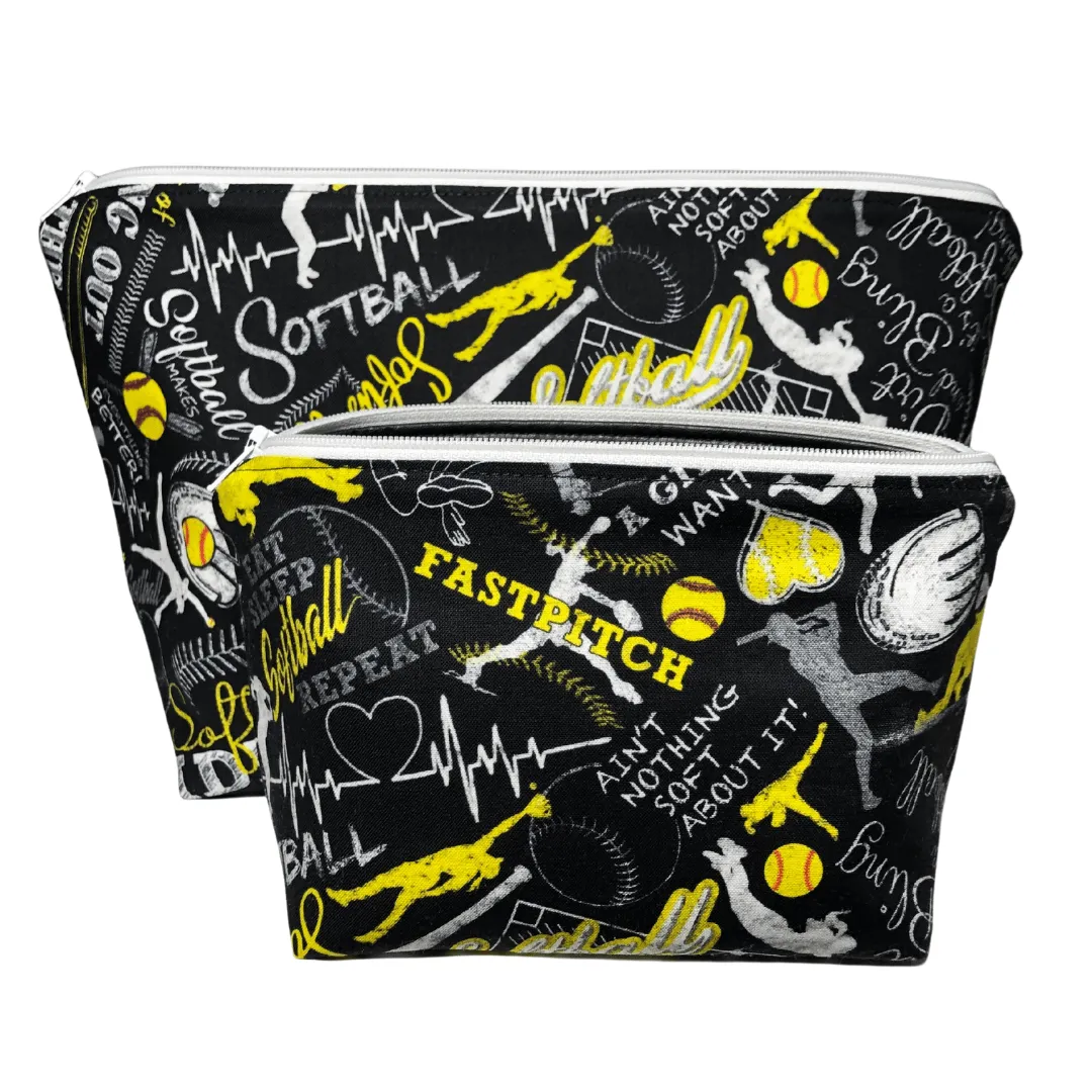 Black Softball Makeup Bags