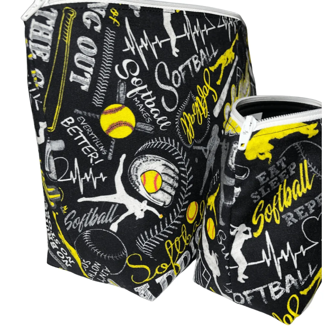 Black Softball Makeup Bags