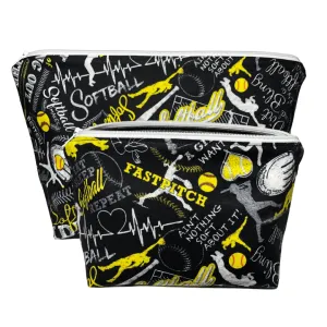 Black Softball Makeup Bags