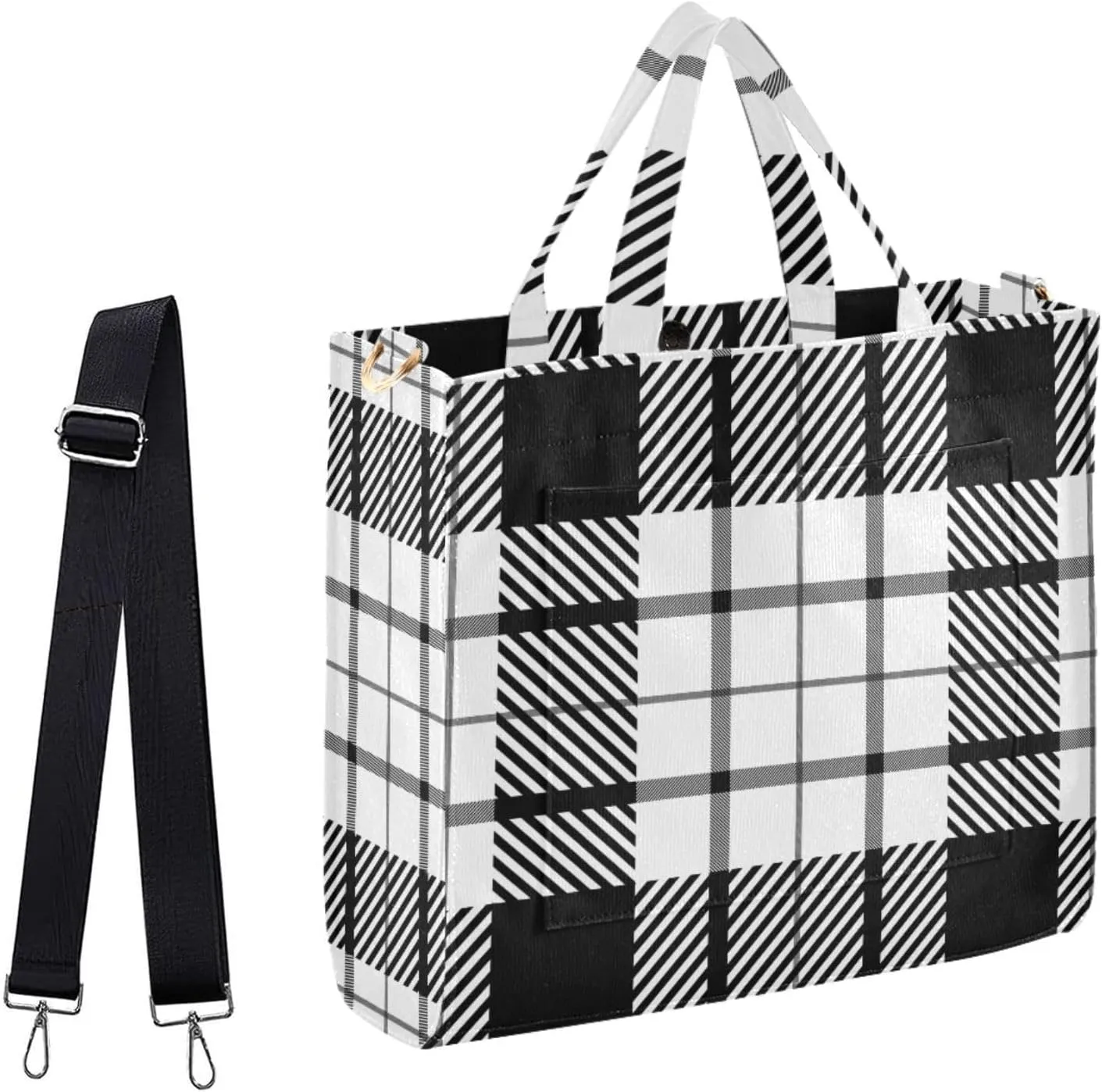 Black White Tartan Plaid Pattern Womens Handbag Satchel Tote Bag for Work Weekender Travel Gym Shopping