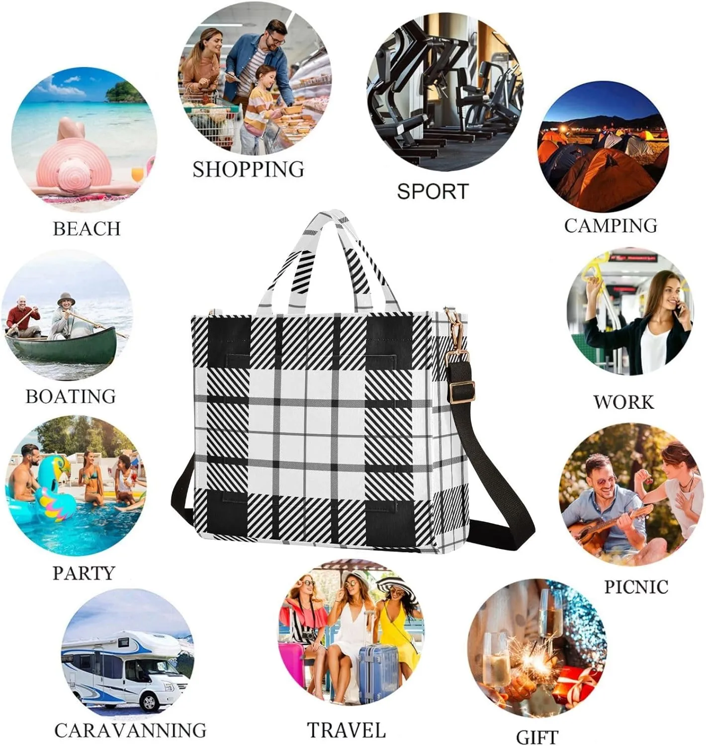 Black White Tartan Plaid Pattern Womens Handbag Satchel Tote Bag for Work Weekender Travel Gym Shopping