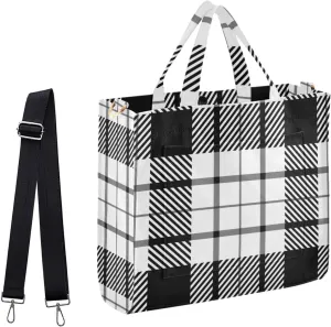 Black White Tartan Plaid Pattern Womens Handbag Satchel Tote Bag for Work Weekender Travel Gym Shopping