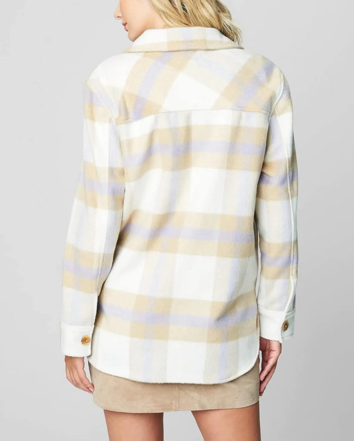 [BLANKNYC] Womens Luxury Clothing Plaid Shirt Jacket, Stylish Shacket & Trendy Coat
