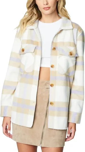 [BLANKNYC] Womens Luxury Clothing Plaid Shirt Jacket, Stylish Shacket & Trendy Coat