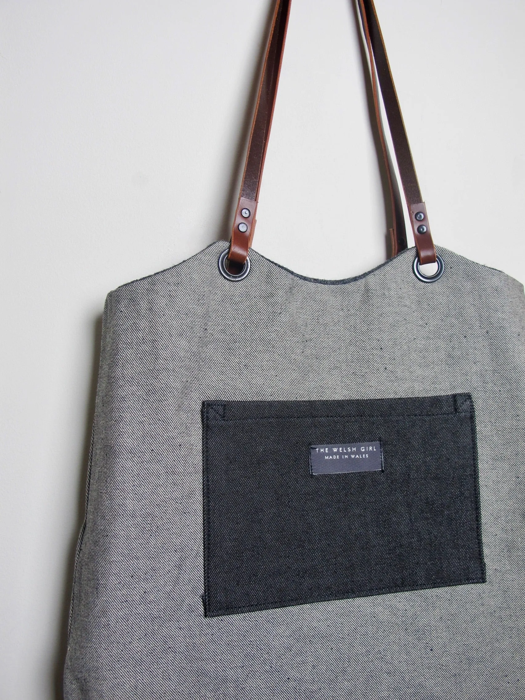 Blockwork Tote Bag - orange, straw, grey block I