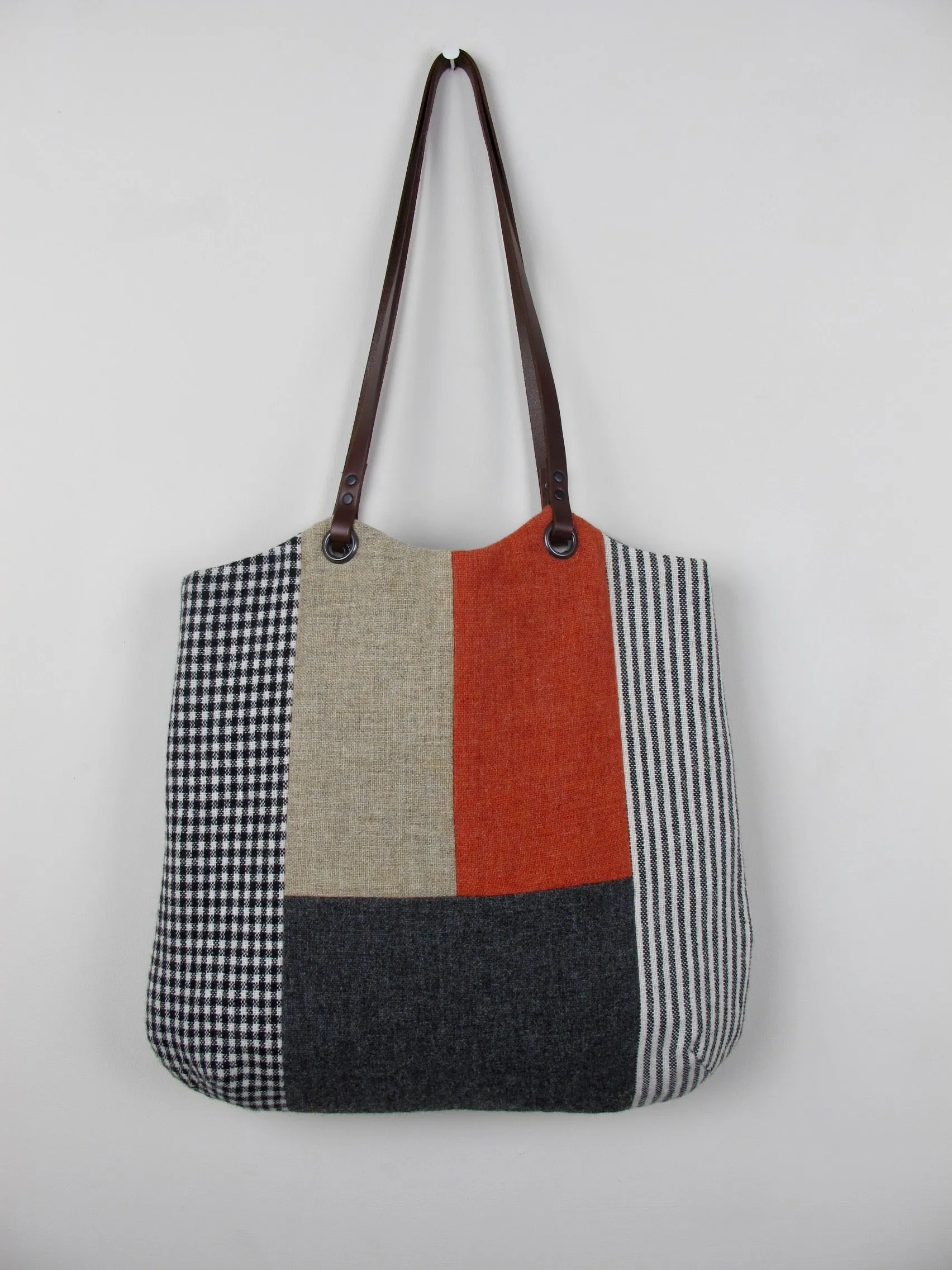 Blockwork Tote Bag - orange, straw, grey block I