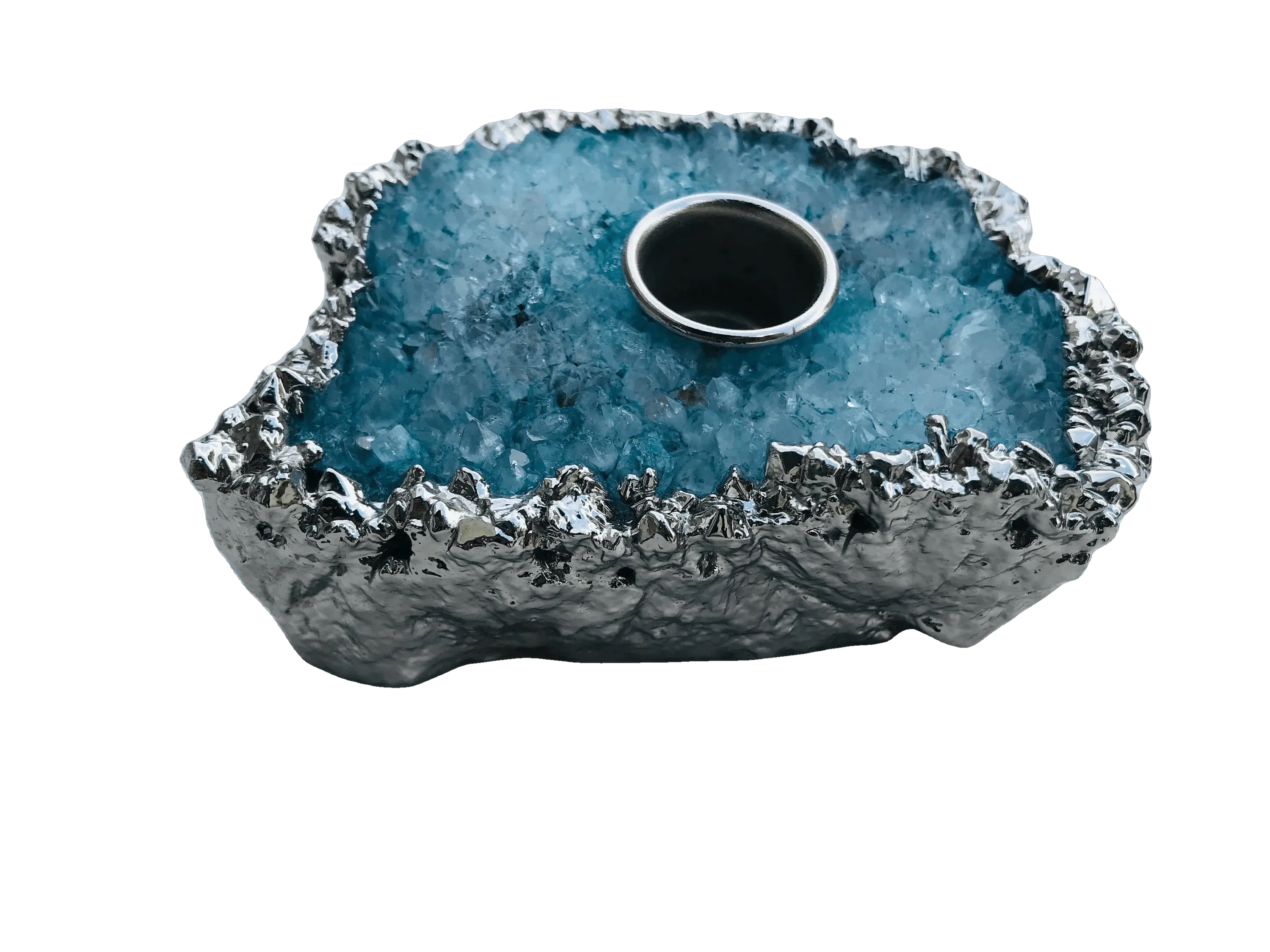Blue Agate Gemstone Taper Candle Holder