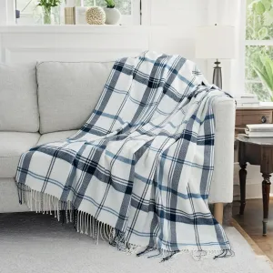 Blue and White Plaid Throw Blanket for Couch,60"X80" Super Soft Cozy Warm Home Decorative Throws with Tassels for Bed Sofa Picnic