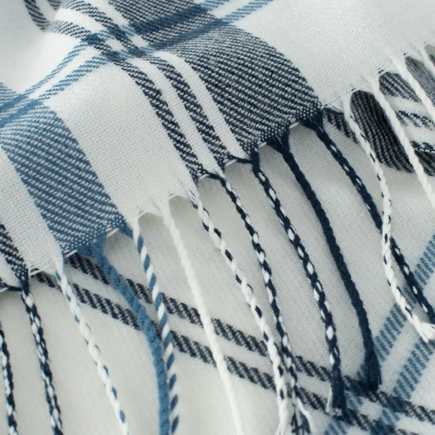 Blue and White Plaid Throw Blanket for Couch,60"X80" Super Soft Cozy Warm Home Decorative Throws with Tassels for Bed Sofa Picnic