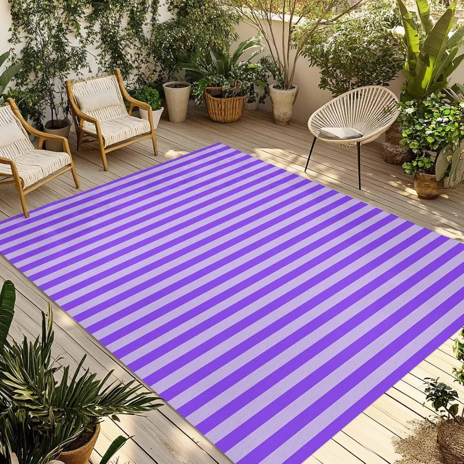 Blue Purple Outdoor Rug 5x8ft Large Patio Rug,Washable RV Camping Outside Area Runner Rug Mat,Geometric Vertical Striped Solid Rainbow Carpet for Picnic Backyard Deck Porch Balcony Beach & Indoor