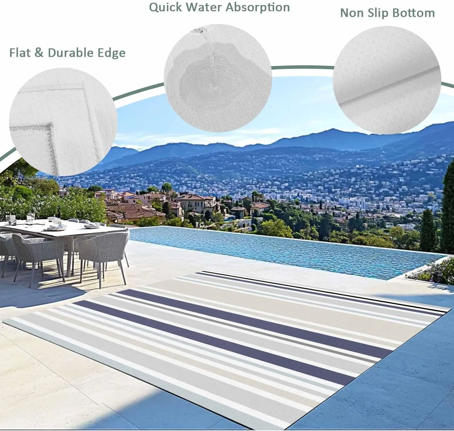 Blue Stripe Outdoor Rug 4x6ft Large Patio Rug,Washable RV Camping Outside Area Runner Rug Mat,Farmhouse Geometric Grey Horizontal Striped Carpet for Picnic Backyard Deck Porch Balcony Beach & Indoor