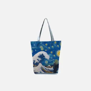 Blue Wavy Starry Night Tote Bag