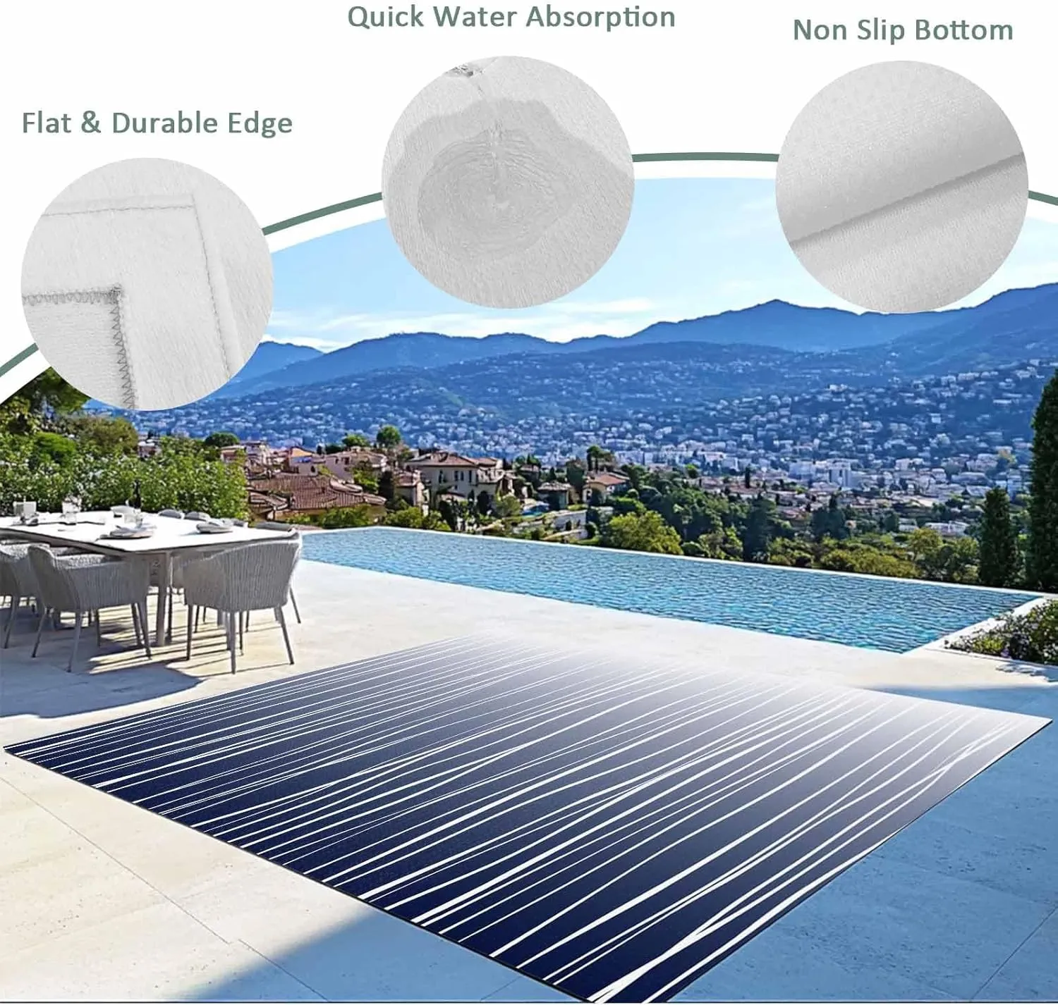 Blue White Outdoor Rug 4x6ft Large Patio Rug,Washable RV Camping Outside Area Runner Rug Mat,Ombre Gradient Striped Minimalist Texture Carpet for Picnic Backyard Deck Porch Balcony Beach & Indoor