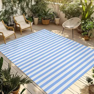 Blue White Stripe Outdoor Rug 6x9ft Large Patio Rug,Washable RV Camping Outside Area Runner Rug Mat,Modern Minimalist Geometric Striped Carpet for Picnic Backyard Deck Porch Balcony Beach & Indoor