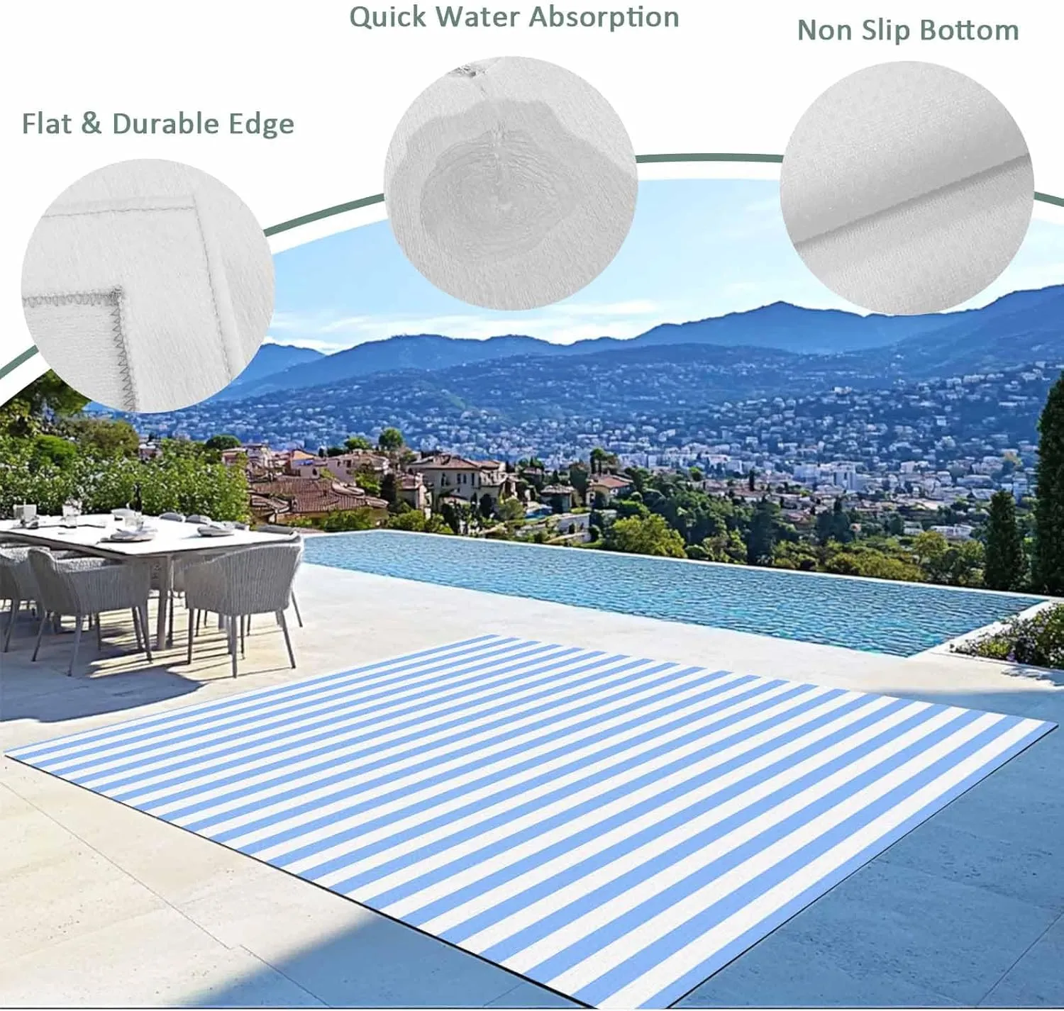 Blue White Stripe Outdoor Rug 6x9ft Large Patio Rug,Washable RV Camping Outside Area Runner Rug Mat,Modern Minimalist Geometric Striped Carpet for Picnic Backyard Deck Porch Balcony Beach & Indoor
