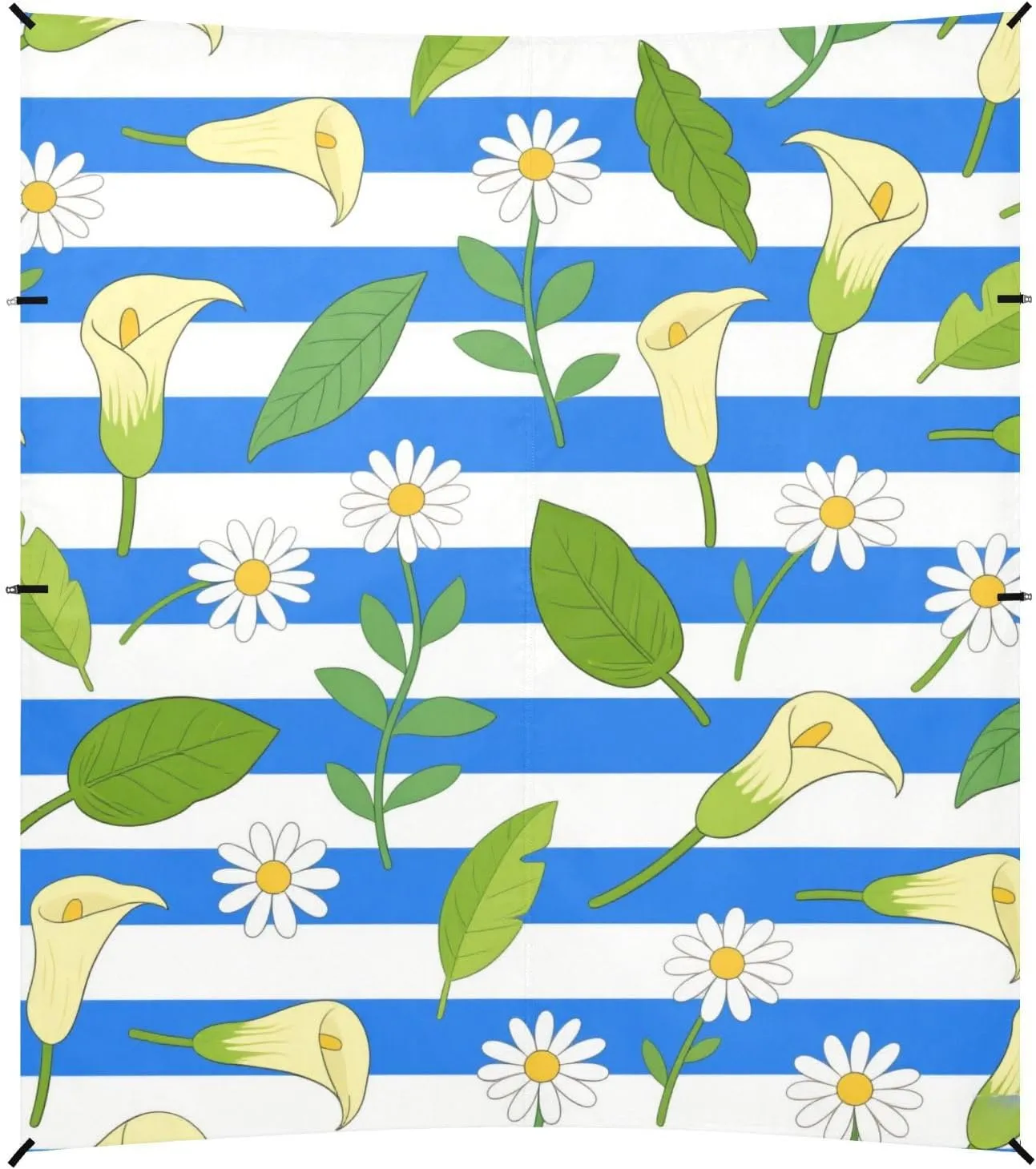 Blue White Striped Calla Lily Daisy Flower Beach Tent & Canopy UPF50  Protection Waterproof Outdoor Sun Shade with Sturdy Poles, Sandbags and Shovel for Backyard and Camping
