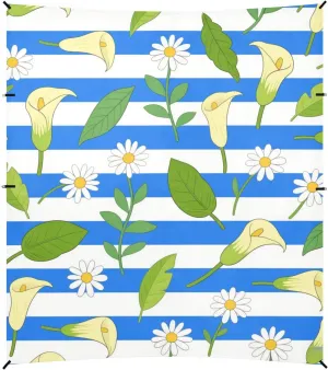 Blue White Striped Calla Lily Daisy Flower Beach Tent & Canopy UPF50  Protection Waterproof Outdoor Sun Shade with Sturdy Poles, Sandbags and Shovel for Backyard and Camping