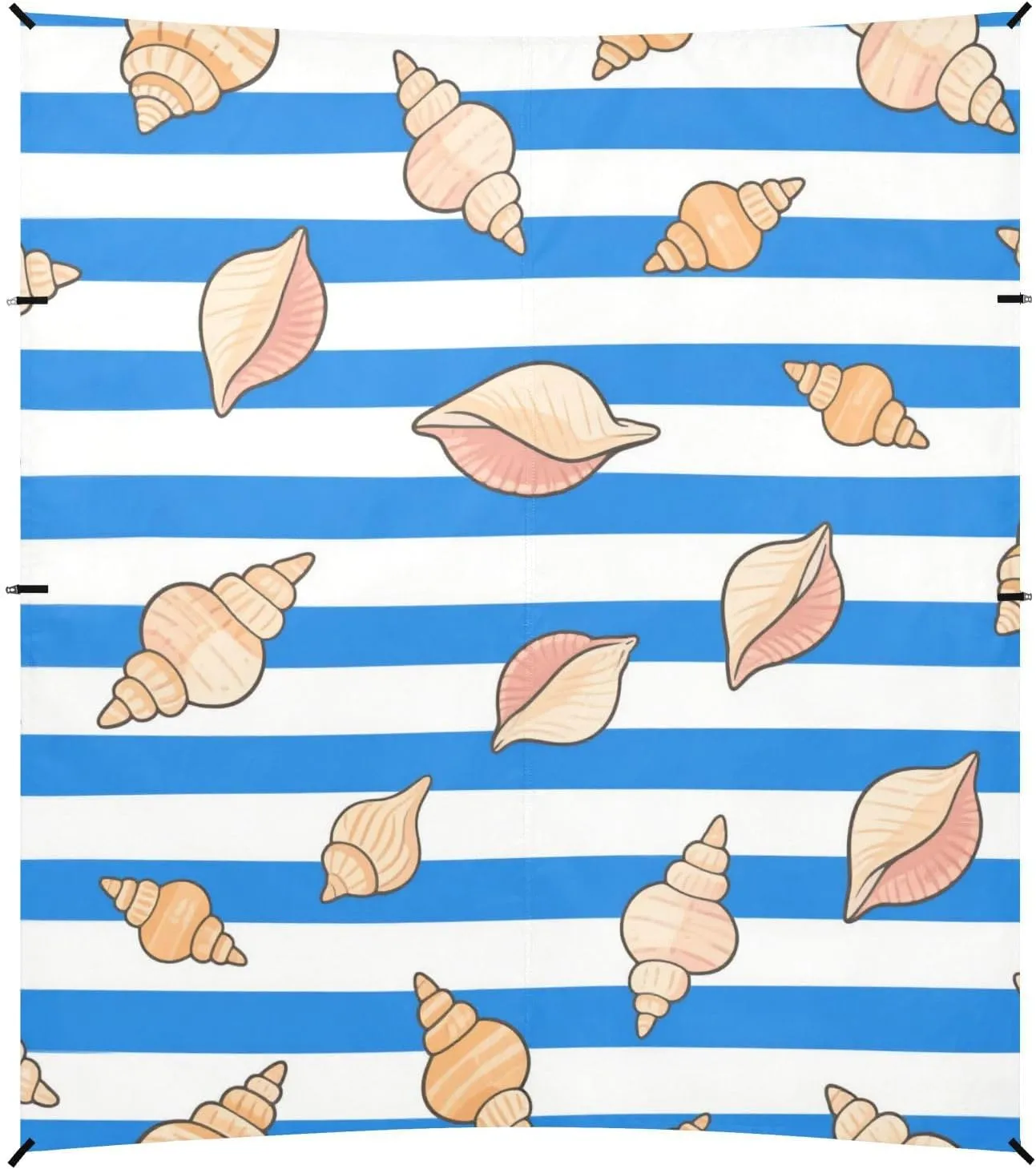 Blue White Striped Sea Shell Beach Canopy UPF50  Protection Lightweight Large Portable Sun Shelter with Sandbags, Sand Shovel, Poles for Family Travel