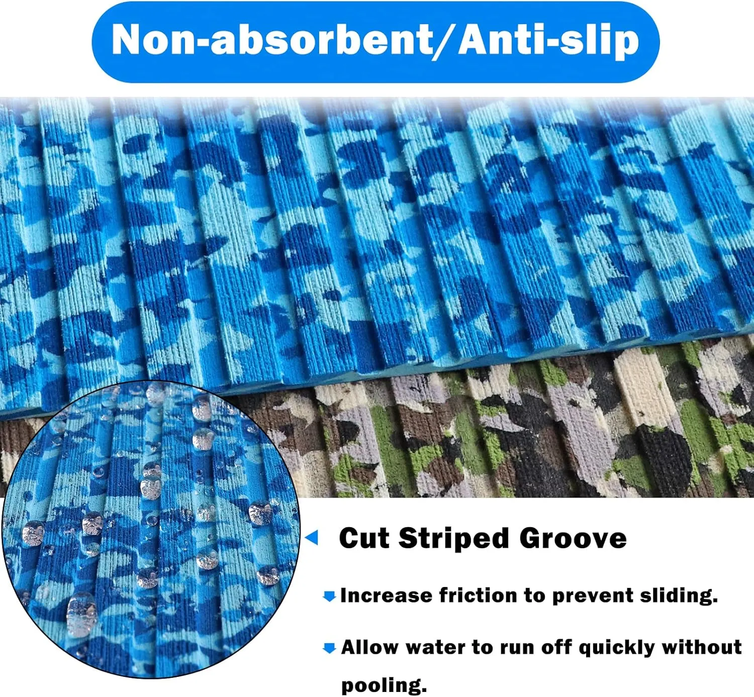 Boat Flooring EVA Foam Boat Decking Camo 94"x45"/35"/23" Non-Slip Boat Mat Self-Adhesive Foam Boat Deck Flooring Carpet Mat Rolls for Kayak Deck Boat Yacht Flooring Motorboat