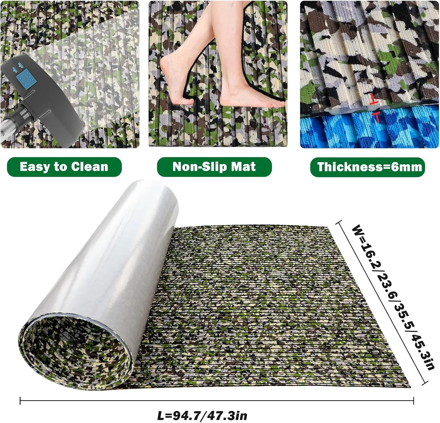 Boat Flooring EVA Foam Boat Decking Camo 94"x45"/35"/23" Non-Slip Boat Mat Self-Adhesive Foam Boat Deck Flooring Carpet Mat Rolls for Kayak Deck Boat Yacht Flooring Motorboat