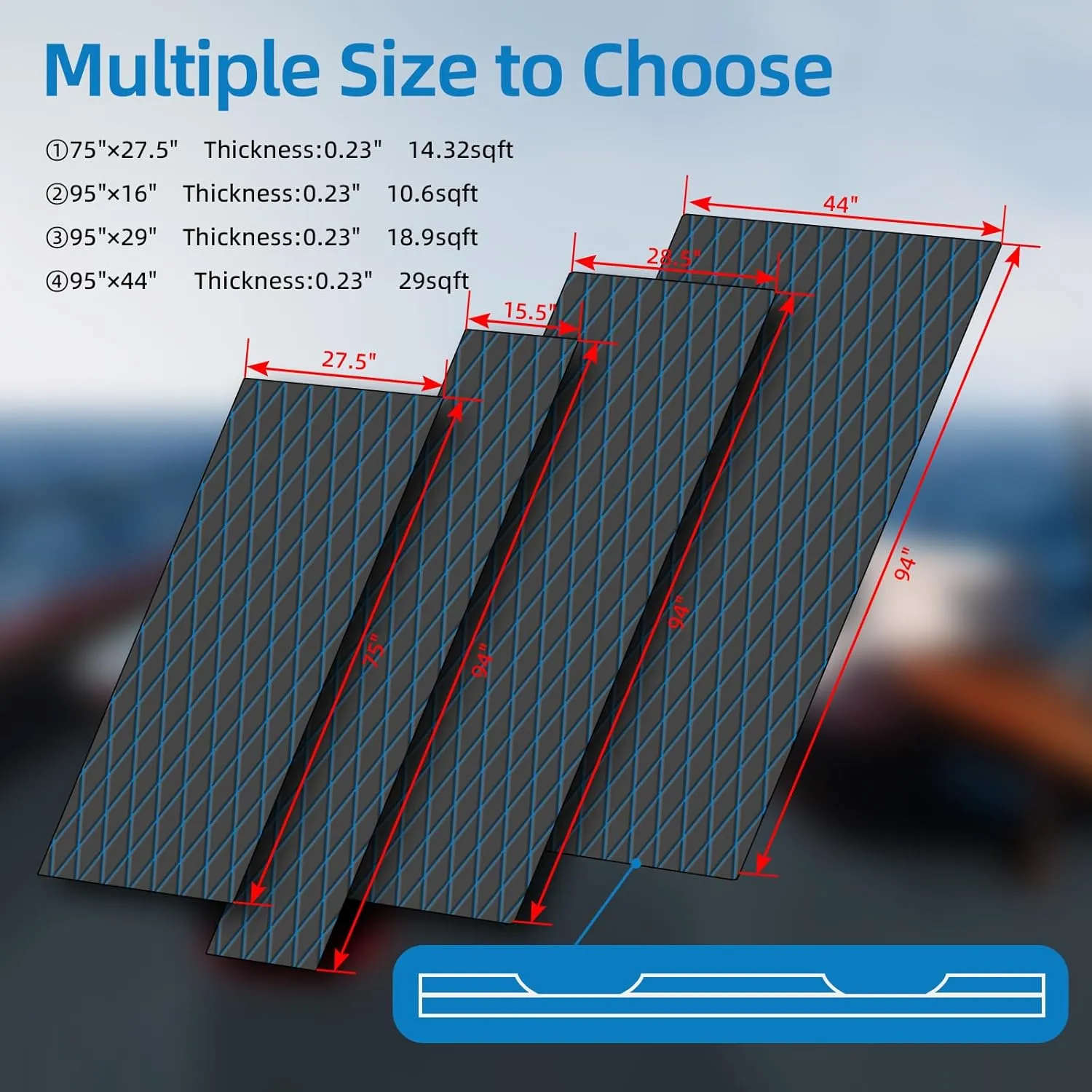 Boat Flooring EVA Foam Boat Decking Sea Deck Boat Flooring Self-Adhesive Faux Teak Marine Boat Decking Non-Slip Mat for Boat Deck Yacht Motorboat Fishing Boat Surfboard Kayak 94x44/28/16