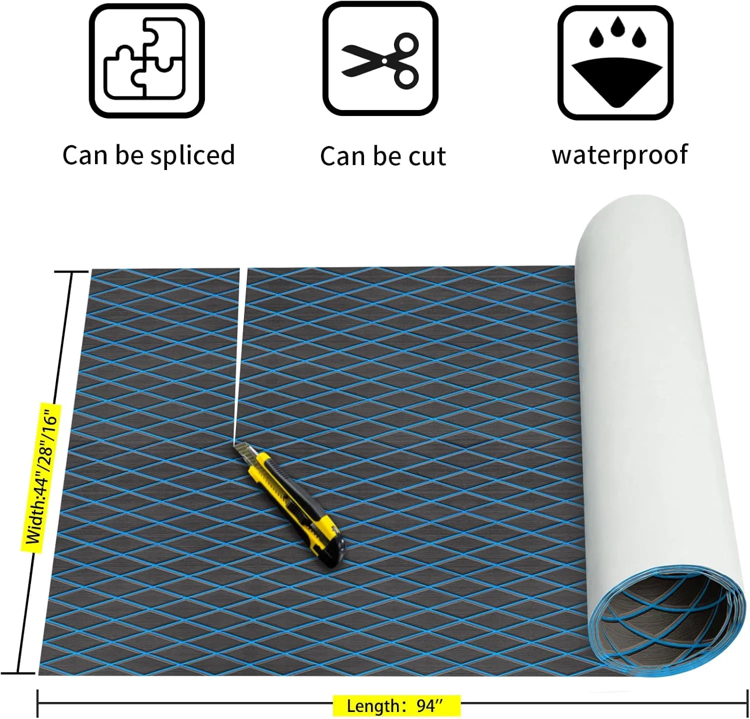 Boat Flooring EVA Foam Boat Decking Sea Deck Boat Flooring Self-Adhesive Faux Teak Marine Boat Decking Non-Slip Mat for Boat Deck Yacht Motorboat Fishing Boat Surfboard Kayak 94x44/28/16