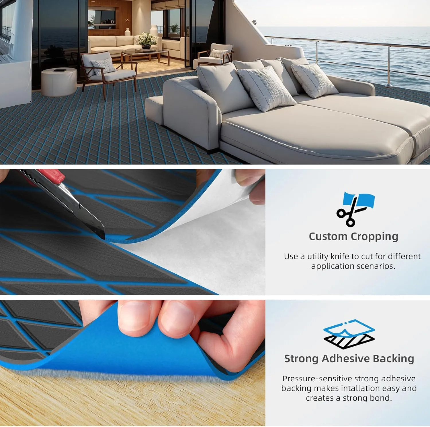 Boat Flooring EVA Foam Boat Decking Sea Deck Boat Flooring Self-Adhesive Faux Teak Marine Boat Decking Non-Slip Mat for Boat Deck Yacht Motorboat Fishing Boat Surfboard Kayak 94x44/28/16