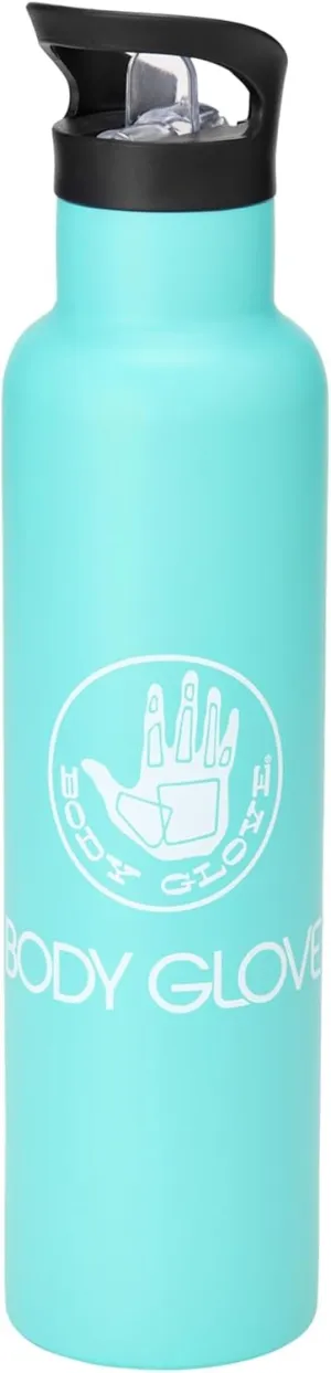 BODY GLOVE 25oz Stainless Steel Vacuum Insulated Water Bottle with Straw and Flip Lid, Thermal Flask for Sports, Work, School (TURQUOISE/25oz)