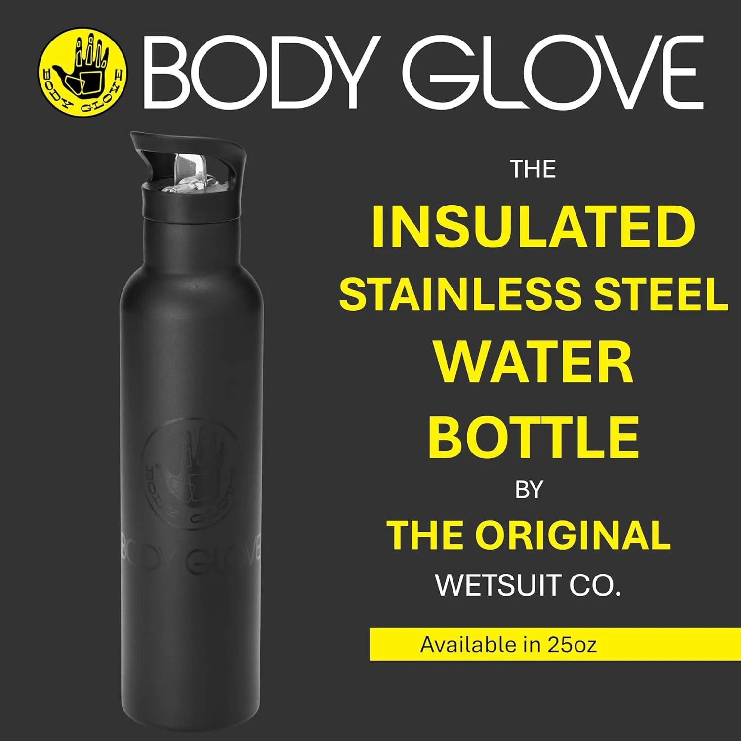 BODY GLOVE 25oz Stainless Steel Vacuum Insulated Water Bottle with Straw and Flip Lid, Thermal Flask for Sports, Work, School (TURQUOISE/25oz)