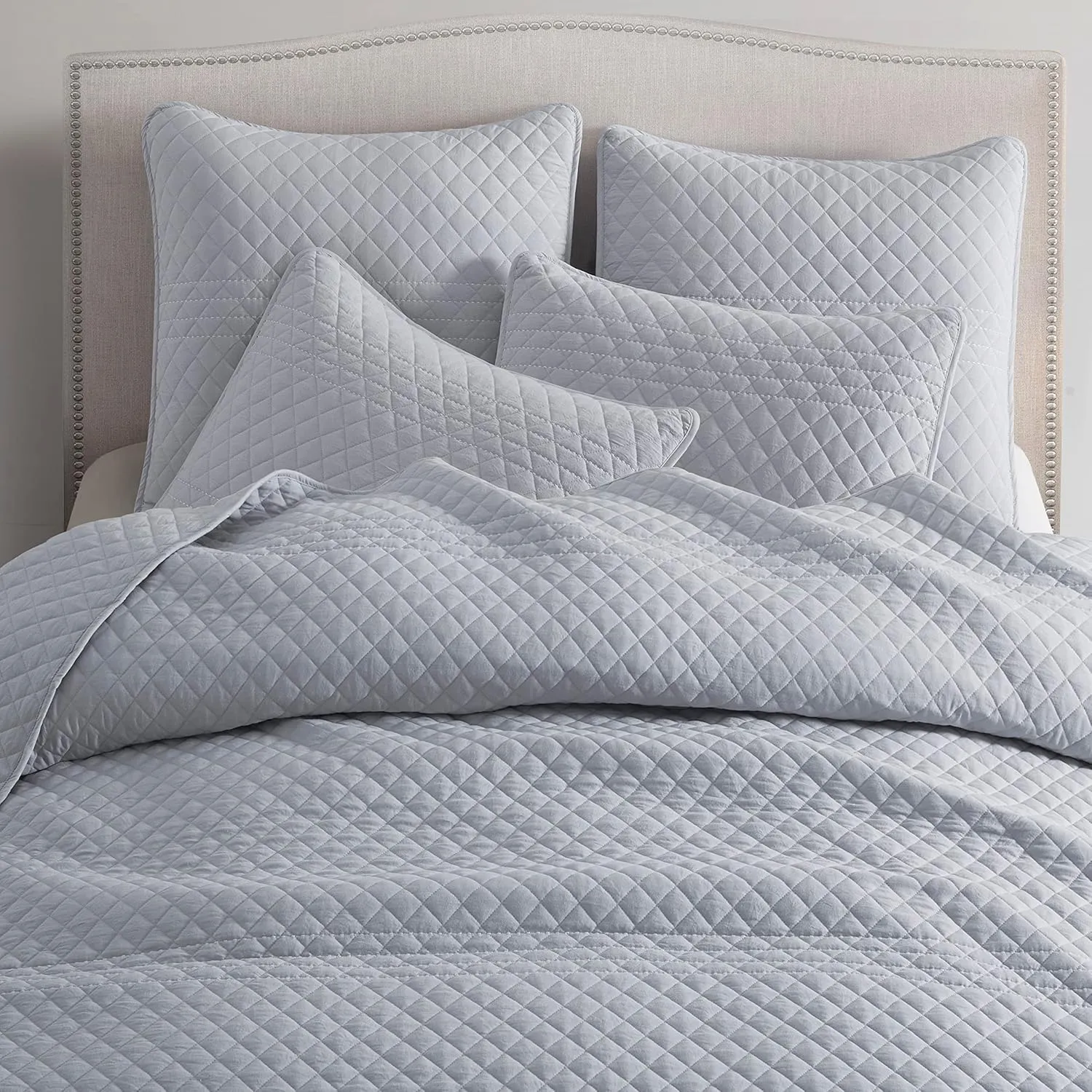 Bonlino Barley Bedding Quilt Set Bedspread - Lightweight Quilt Set Summer Farmhouse Modern Boho Style Striped Bedspread Coverlet with 2 Pillow Shams for Home Bedroom All Season (Grey, Oversized King)