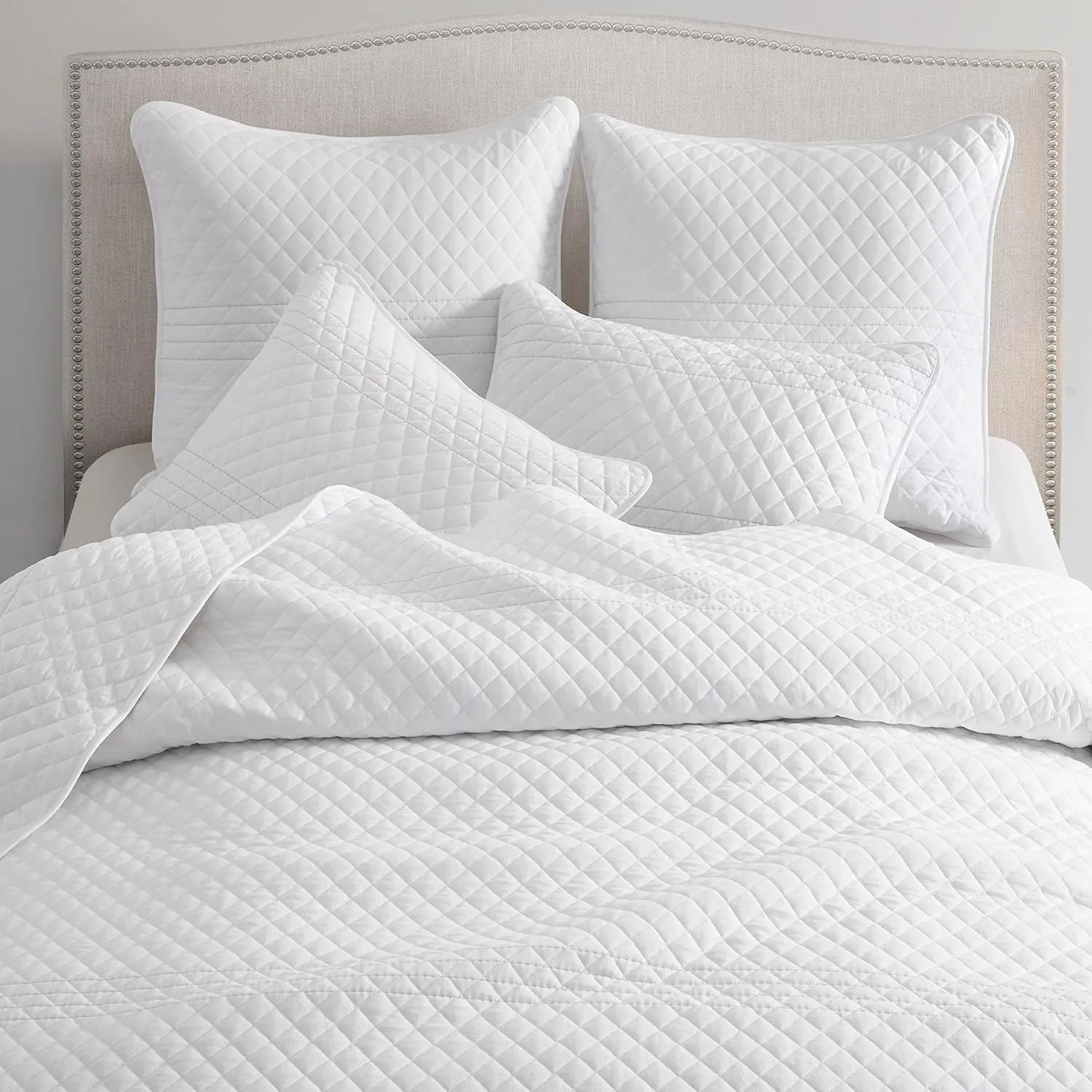 Bonlino Barley Bedding Quilt Set Bedspread - Lightweight Quilt Set Summer Farmhouse Modern Boho Style Striped Bedspread Coverlet with 2 Pillow Shams for Home Bedroom All Season (White, King)