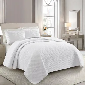 Bonlino Barley Bedding Quilt Set Bedspread - Lightweight Quilt Set Summer Farmhouse Modern Boho Style Striped Bedspread Coverlet with 2 Pillow Shams for Home Bedroom All Season (White, Oversized King)