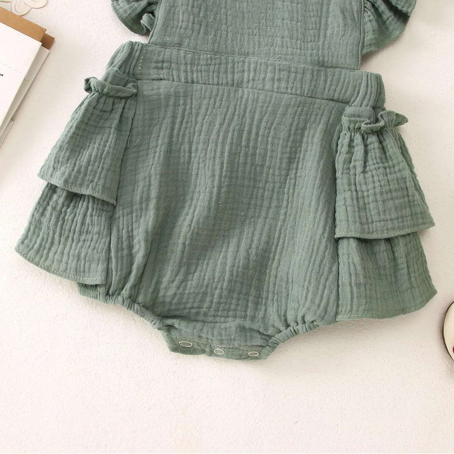 BOUTIKOME Baby 1st Birthday Girl Outfits Embroidery One Romper Ruffle Sleeve Onesie 1 Year Old Bodysuit Headband Clothes Set