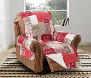 Brilliant Sunshine Burgundy Heart Love Patchwork Quilted Recliner Slipcover, 26" Seat Width, Slip Resistant Furniture Protector, 2" Strap, Washable Reclining Chair Cover for Kids, Dogs, Cats, Burgundy