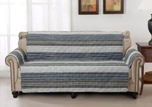 Brilliant Sunshine Multi Grey Stripes Patchwork Couch Cover, Quilted Large Sofa Slipcover, 70" Seat Width, Slip Resistant Furniture Protector, 2" Strap, Washable, for Pets, Kids, Dogs, Multi Grey
