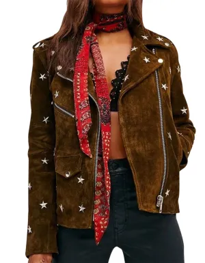 Brown Studded Moto Jacket