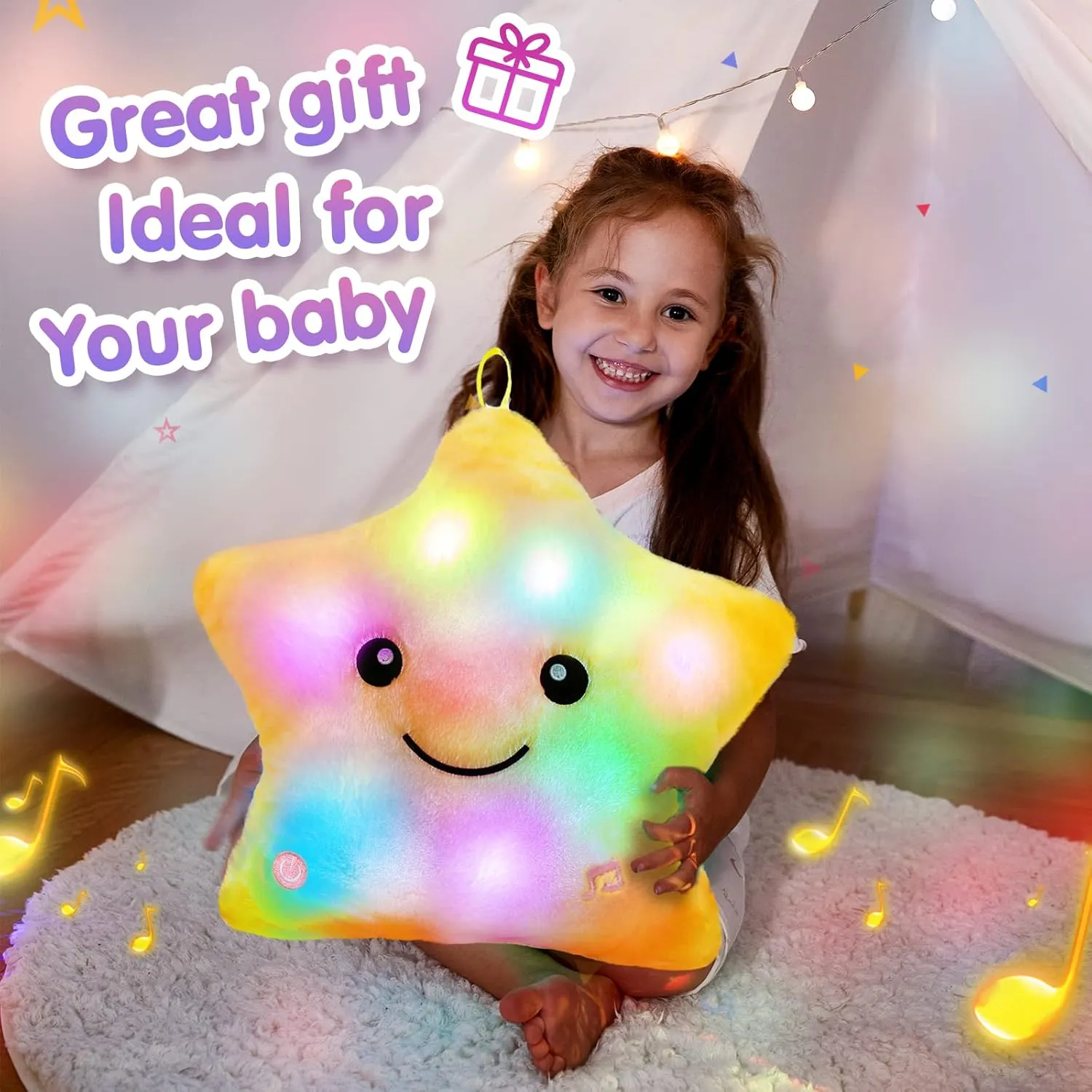 BSTAOFY 13‘’ LED Musical Twinkle Star Light up Lullaby Glow Stuffed Animal Toys Soothe Kids Emotions Birthday Valentines Christmas Festival Gift for Toddlers, Yellow