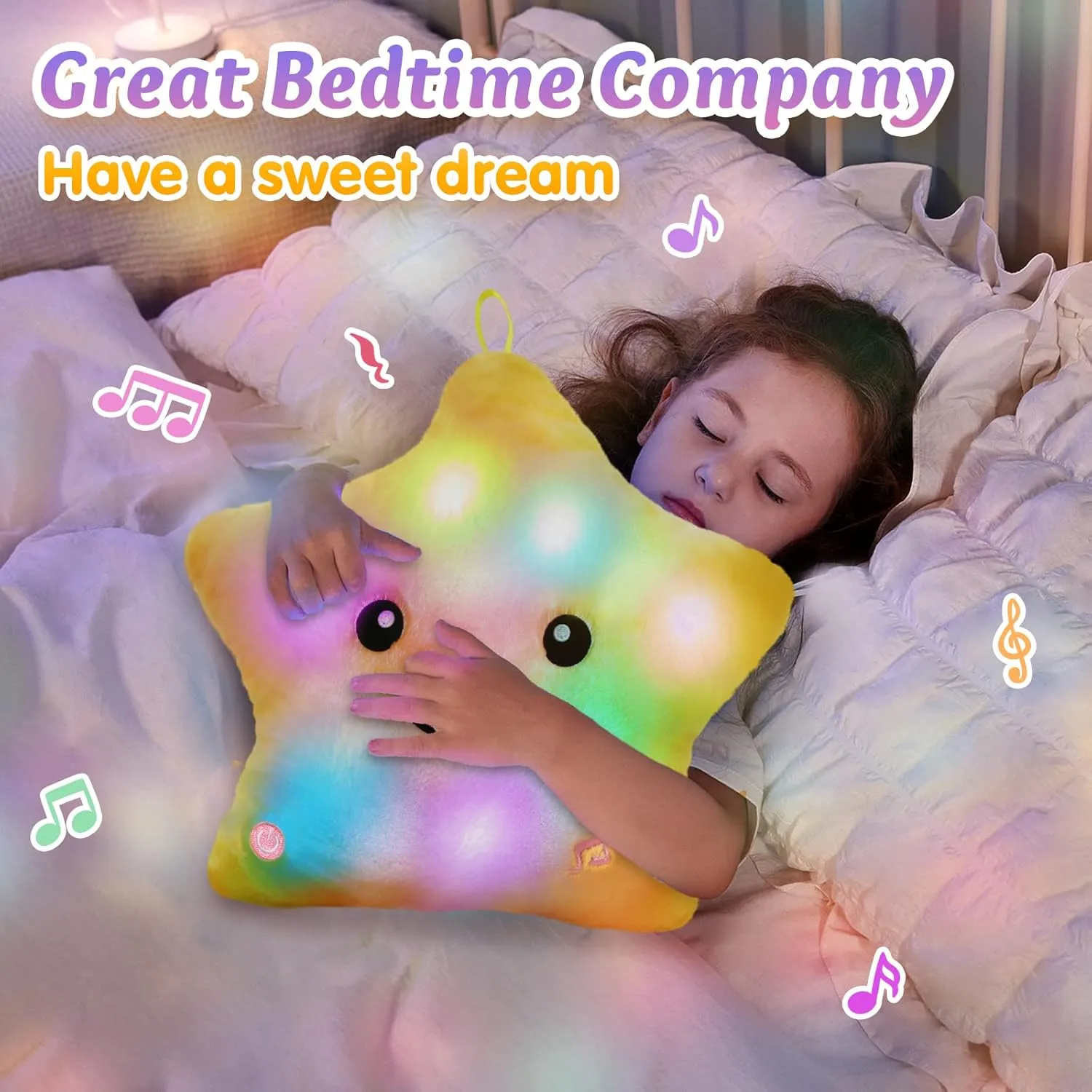 BSTAOFY 13‘’ LED Musical Twinkle Star Light up Lullaby Glow Stuffed Animal Toys Soothe Kids Emotions Birthday Valentines Christmas Festival Gift for Toddlers, Yellow