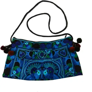 BTP! HMONG Bag Swingpack Hill Tribe Ethnic Bird Embroidered Sling Crossbody Shoulder Purse Blue HMSP5