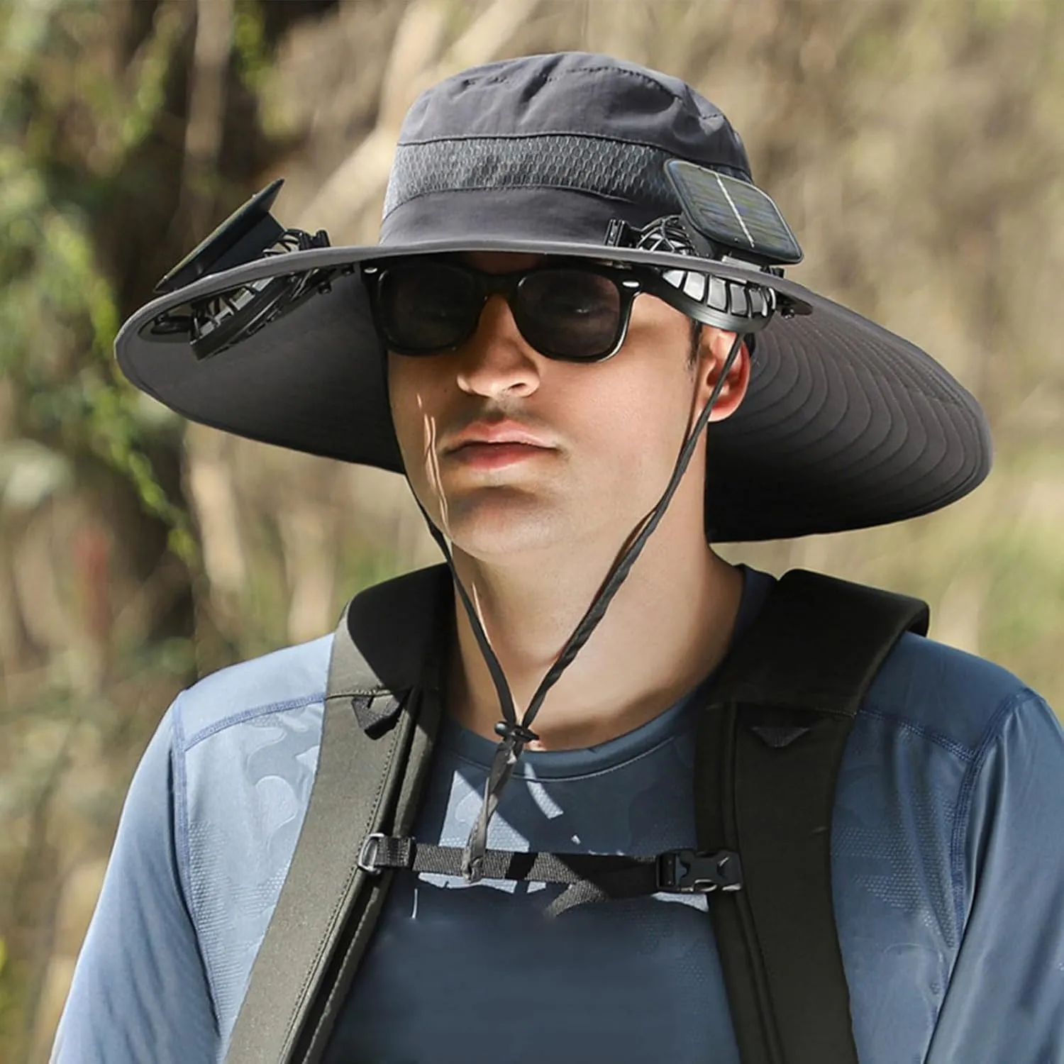 Bucket Hat with 2 Solar Power Fans for Men Women UPF 50  Outdoor Wide Brim Sun Fishing Hat - Removable & USB Charging Fan