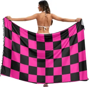 Buffalo Plaid Check Black Deep Pink Swimsuit Coverups for Beach Soft Cover Up For Skirt Bathing Suit Skirt 45x70in