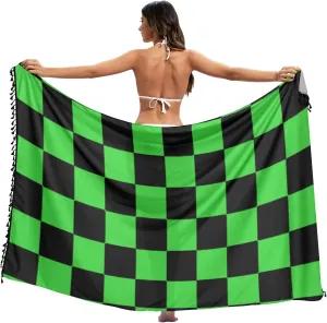 Buffalo Plaid Check Black Lime Green Skirt Cover Up for Beach Vacation Loose Cover Up For Skirt Beach Dress 45x70in