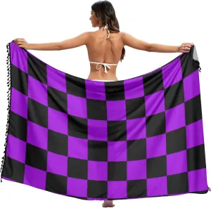 Buffalo Plaid Check Black Violet Beach Cover Ups for Swim Loose Bathing Suit With Cover Swimsuit Skirt 45x70in