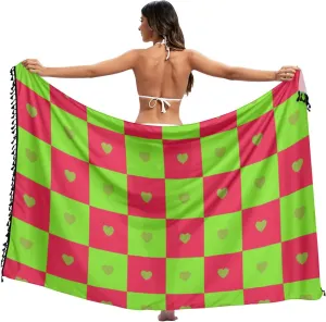 Buffalo Plaid Check Heart Green Red Bathing Suit Coverup Beach Trendy Beach Cover Up Skirt Swim Skirt 45x70in