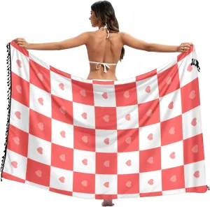 Buffalo Plaid Check love red Cover Up Dress for Beach Trendy Beach Coverups For Women Swimsuit Skirt 45x70in
